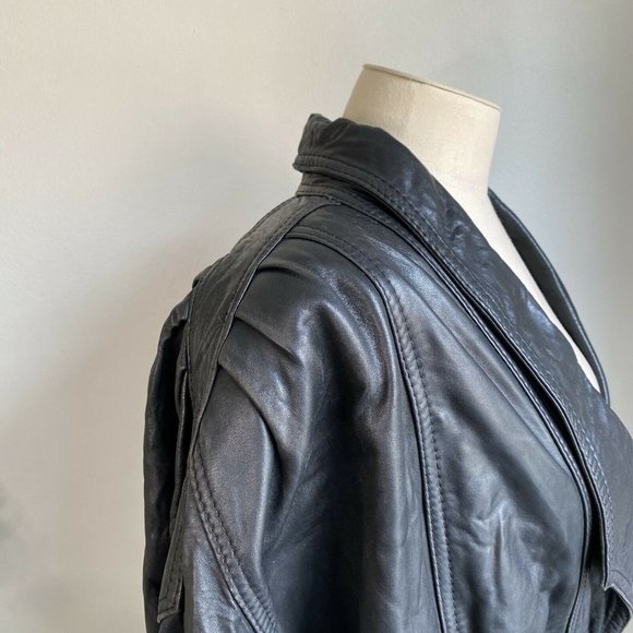 Vintage Oversized Leather Bomber Jacket Black - Picture 6 of 12